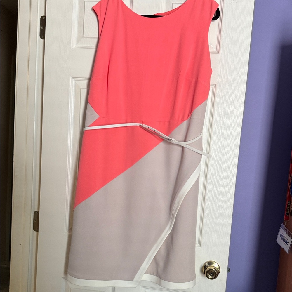Studio One Pink and Gray Colorblock Midi Dress
